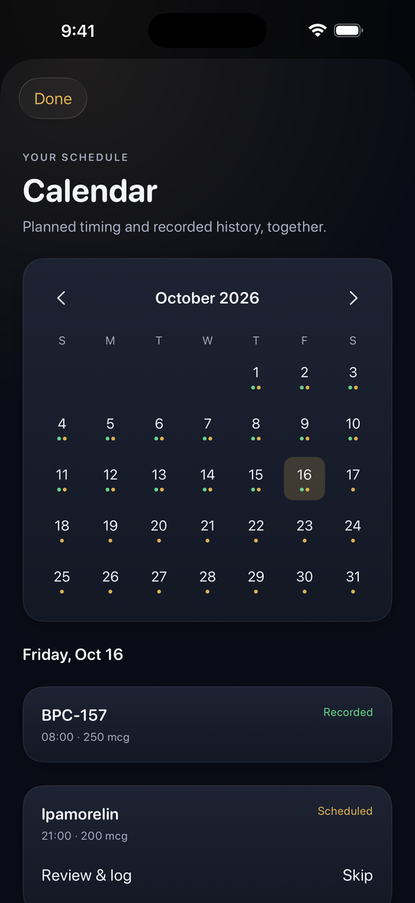 Calendar of planned and recorded entries
