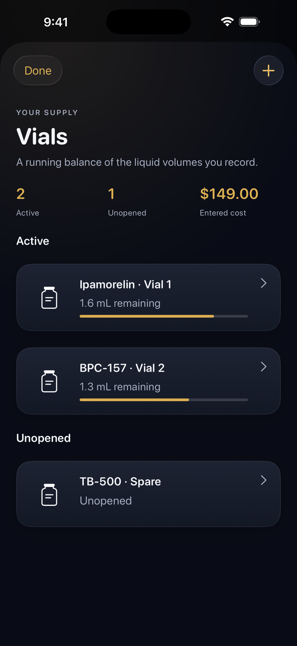 Vial balances from recorded volumes